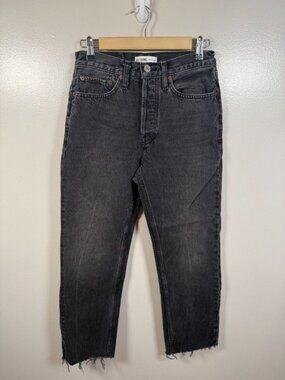 Re/Done High Rise Stove Pipe Jeans Size 26 Black Frayed Hem Denim